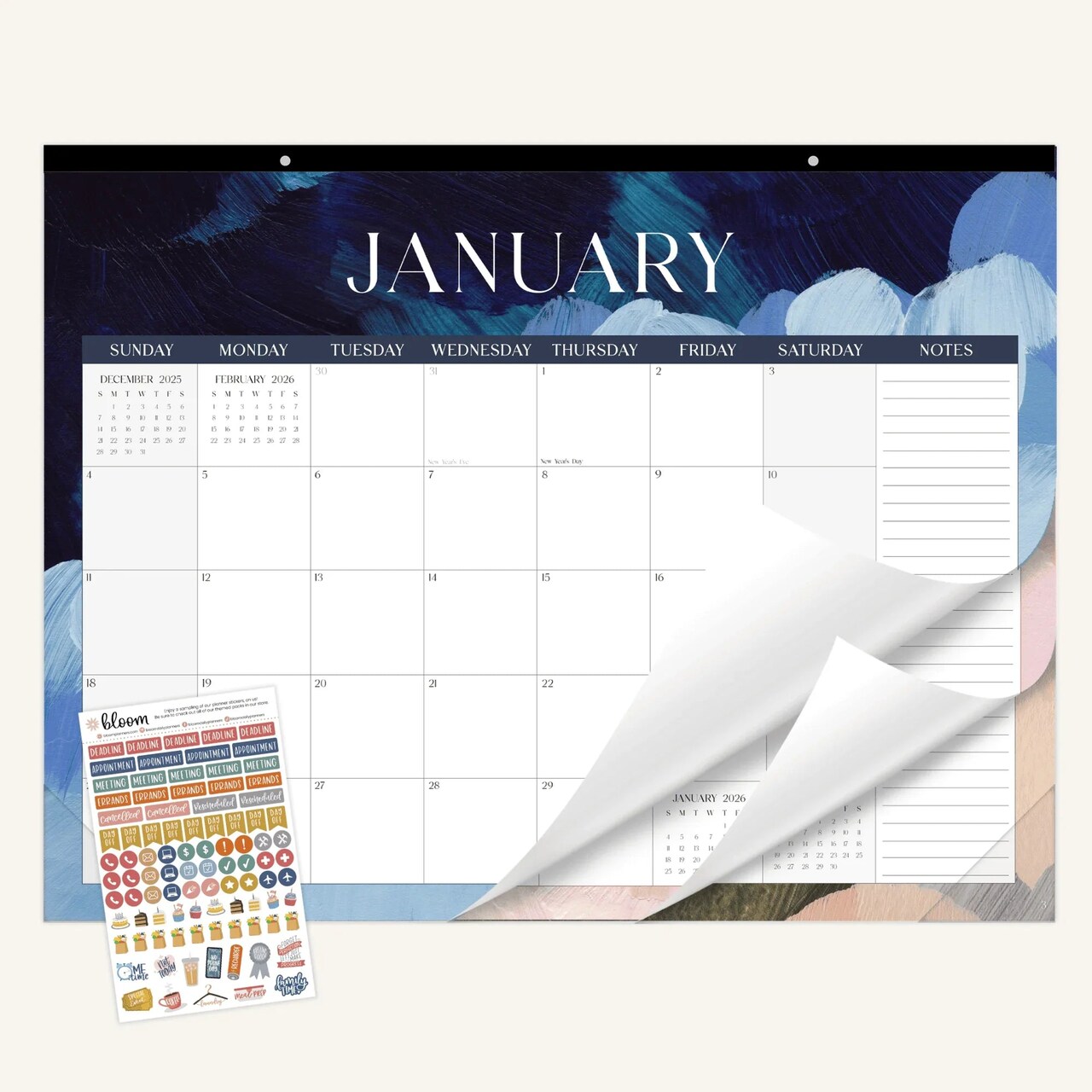 bloom daily planners 2026 Desk & Wall Calendar, 16" x 21", Paint Strokes